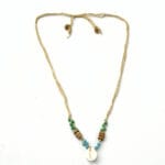 Cowrie shell Caribbean locket with wooden beads (Adjustable)