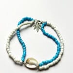 White-Indigo beaded cowrie shell with leaf anklet