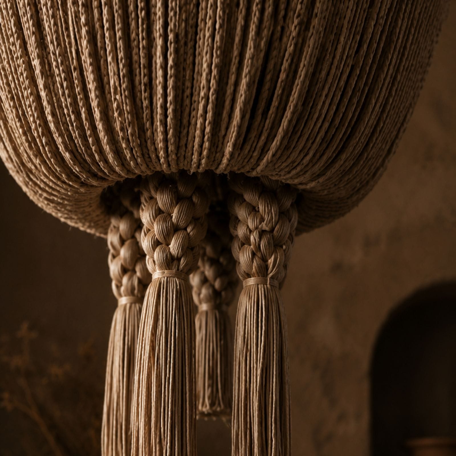 SOUL is a handwoven jute pendant lamp from BOHO’s RAYAA Collection, crafted with natural fibers, braided tassels, and a warm earthy glow for soulful interiors.